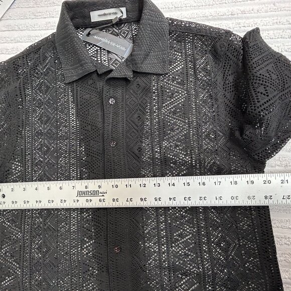 Manière De Voir Mens Black Sheer Pattern Short Sleeve Button-Up Shirt Large New - Picture 6 of 7